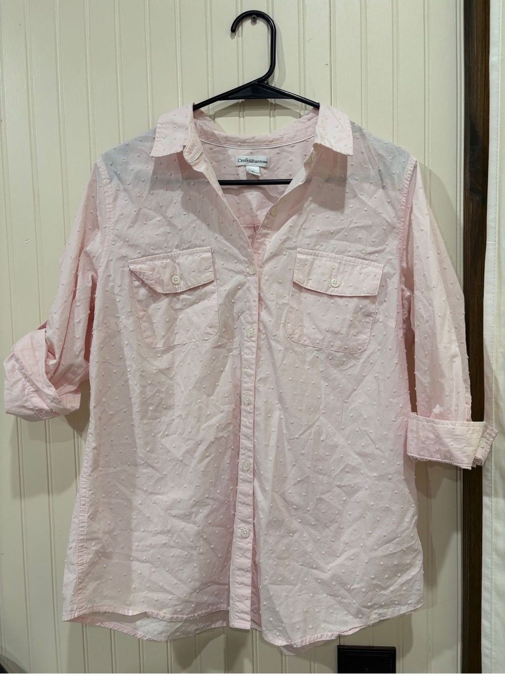 croft & barrow Light Pink Men's Button-Down Shirt with Dot Texture
